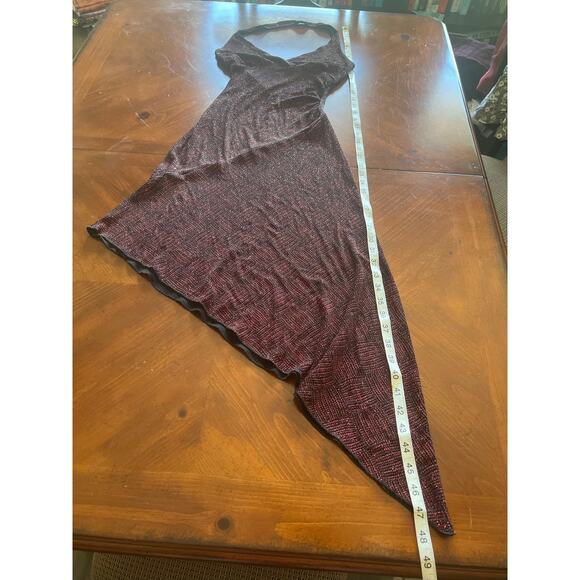 Vintage Hourglass Red& Black Sparkle Knit Asymmetrical Bodycon Halter Dress - Picture 10 of 10